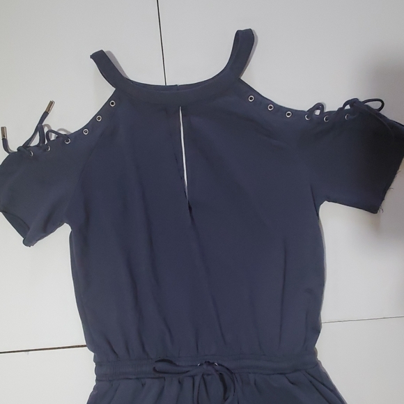 Womens Sexy Navy Blue Off The Shoulder Romper - Picture 3 of 8